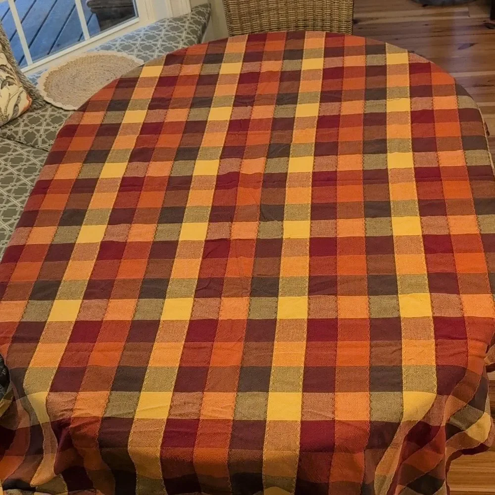 Vintage Fall Colors Embroidered Large Check Rectangular Tablecloth